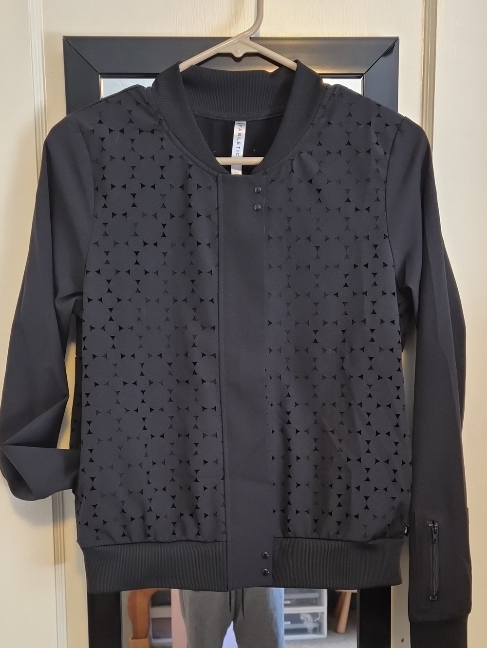 Fabletics Black Laser-Cut Bomber Jacket